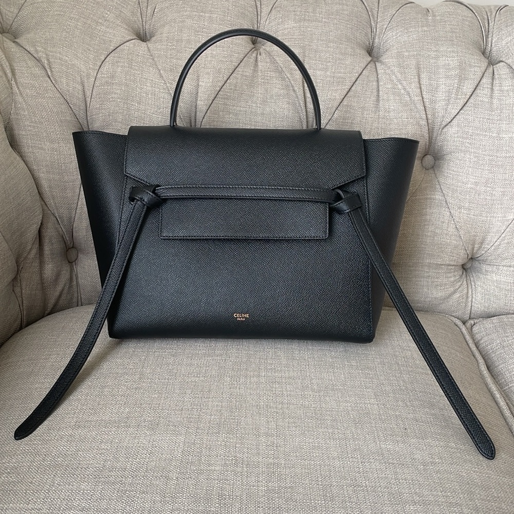 Celine mini belt bag in grained calfskin leather black